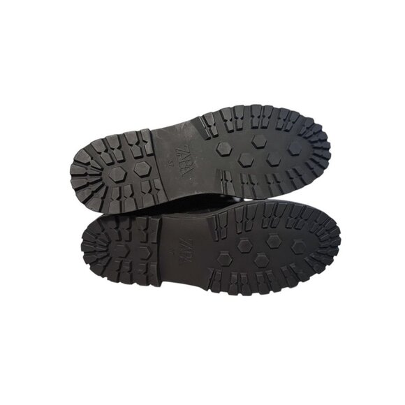 Zara Black Leather Combat Boots With Triple Buckles & Side Zipper EU 37 NWOB - Picture 8 of 8